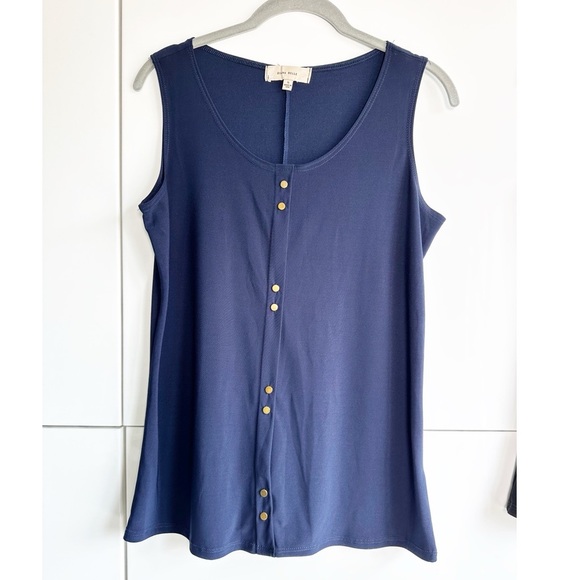 Dianna Belle 2 Tank Tops Gold Buttons Navy Black Size Small Sleeveless Blouse - Picture 2 of 6